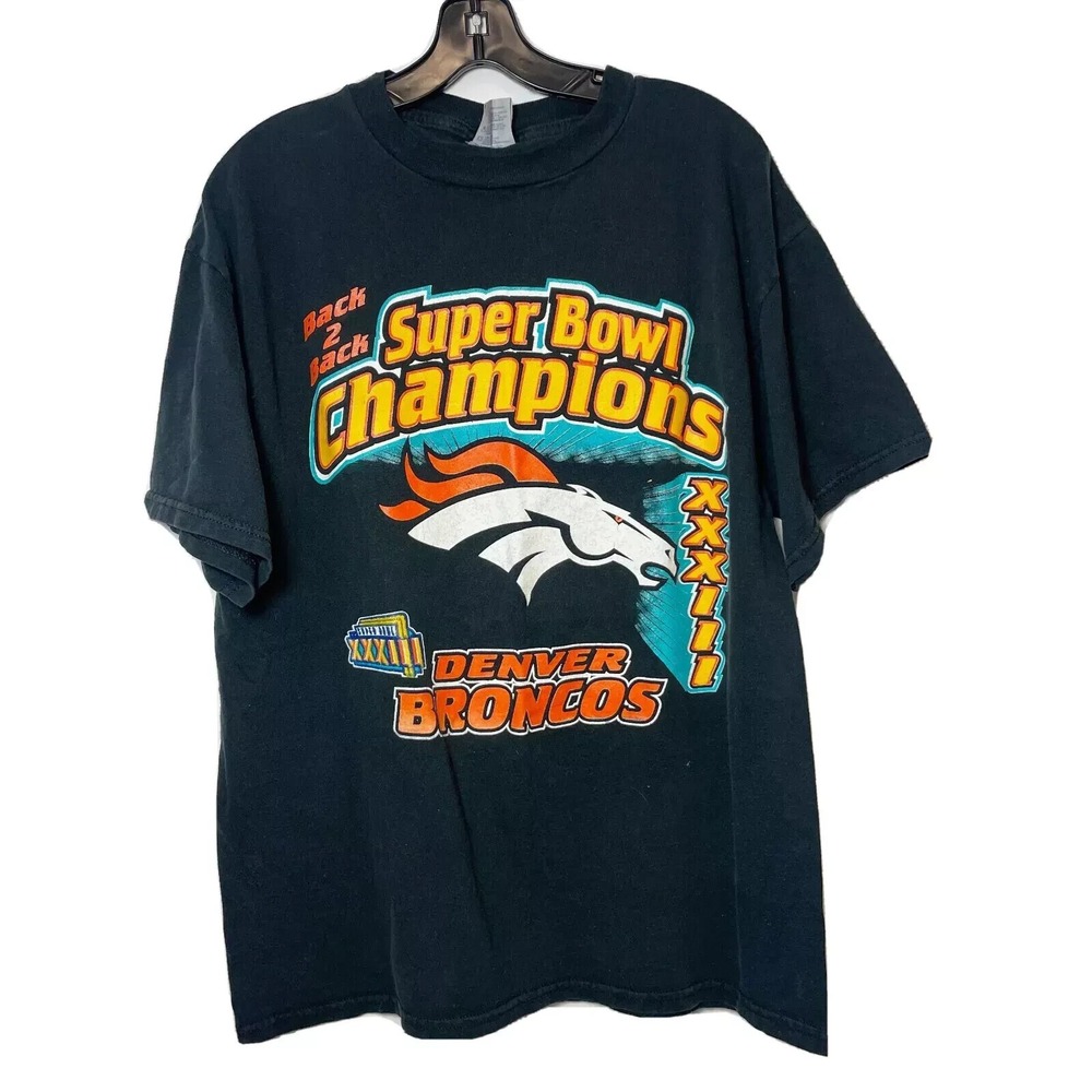 Vintage 90s Denver Bronchos Super Bowl Champions Graphic Shirt Black‎ L Classic